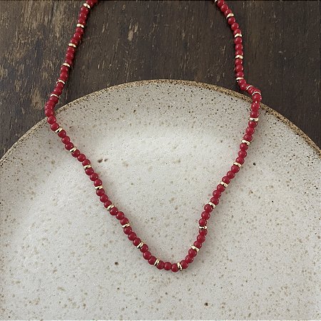 Colar Pedras Naturais Ibiza - P - Curto - Vermelho