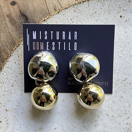 Brinco Botão e Bolão - G - Ródio e Dourado