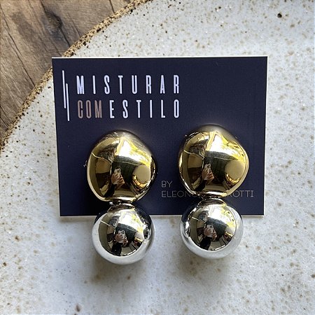 Brinco Botão e Bolão - G - Dourado e Ródio