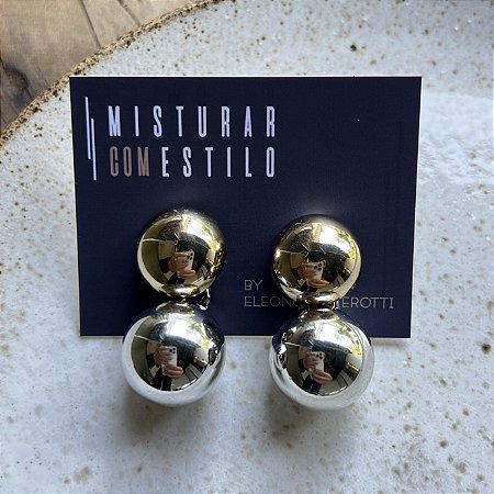 Brinco Botão e Bolão - M - Dourado e Ródio
