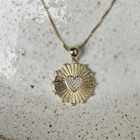 Colar Medalha Coração Cravejado