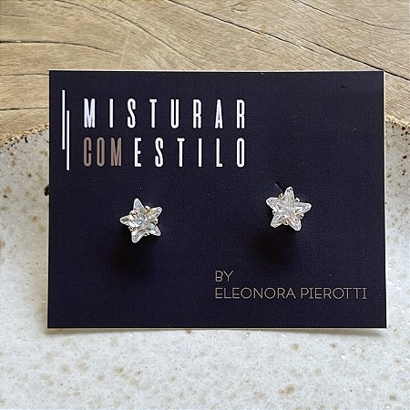 Brinco Solitário Estrela de Zircônia - G - Ródio