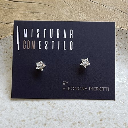 Brinco Solitário Estrela de Zircônia - M - Ródio