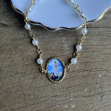 Pulseira - N. S. de Fátima Azul Claro - Dourado