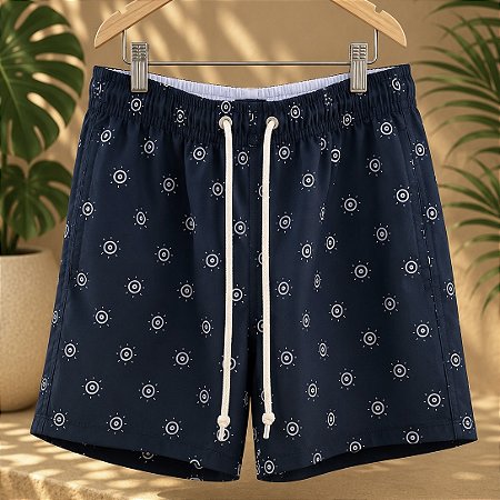 Short Praia Cagliari Sol - Branco com Azul