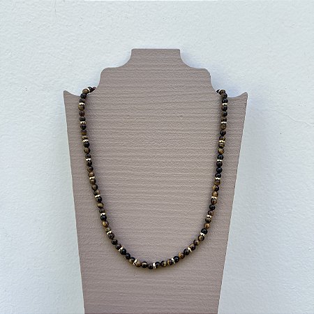 Colar Murano Pedra Ibiza - P - curto - Olho de Tigre