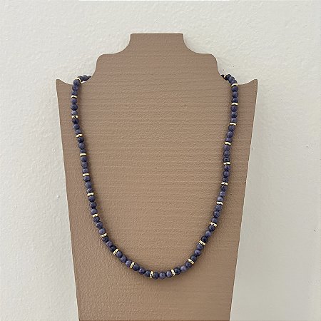Colar Murano Pedra Ibiza - P - curto - azul jeans