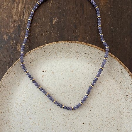Colar Pedras Naturais Ibiza - P - Curto - Azul Jeans