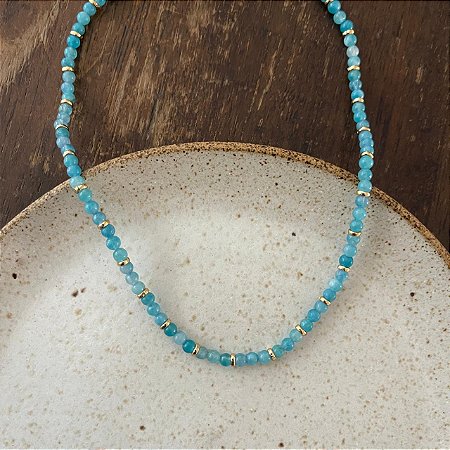 Colar Pedras Naturais Ibiza - P - curto - Turquesa