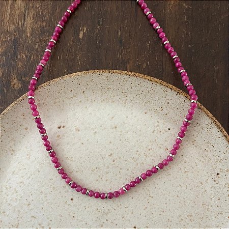 Colar Pedras Naturais Ibiza - P - Curto - Lilás Degradê - Ródio