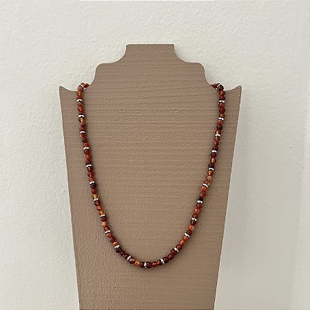 Colar Murano Pedra Ibiza - P - Curto - Laranja - Ródio