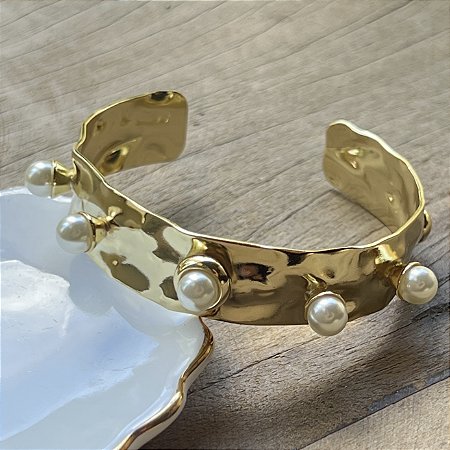 Bracelete Cora Martelado - Pérolas