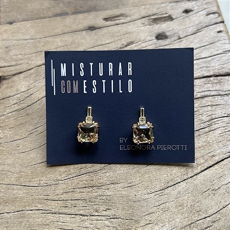 Brinco Cristal Quadrado com Zircônia - Morganita