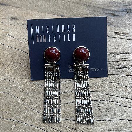 Brinco Cora Solitário Marsala Com Franja - Ródio