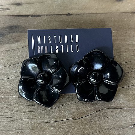 Brinco Flor De Resina - Preto