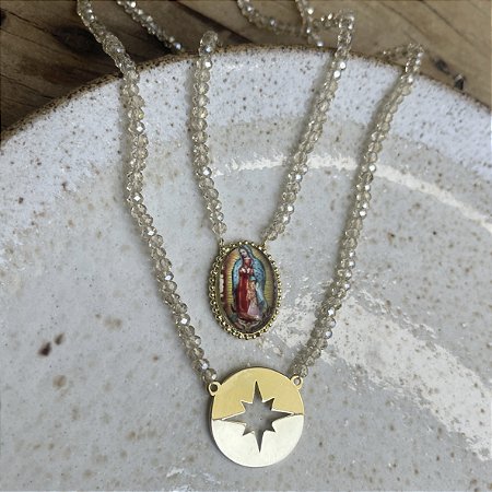 Colar Cristais Duplo - Cristal - N. S. Guadalupe