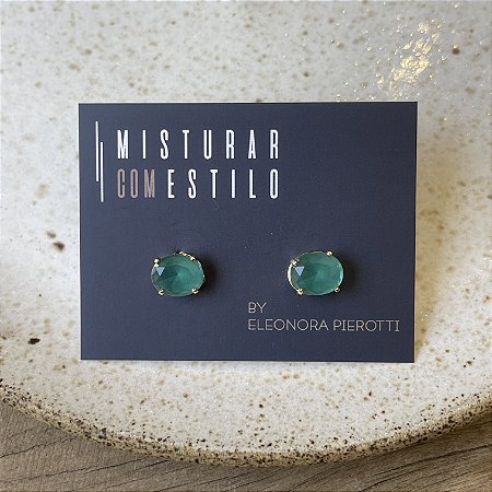 Brinco Ponto Oval Deitado - Esmeralda - M