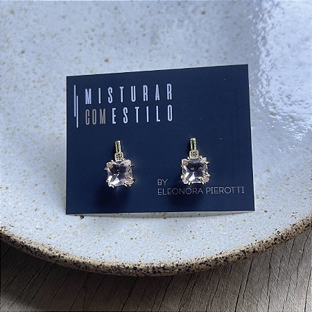 Brinco Cristal Quadrado com Zircônia - Kunzita