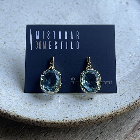 Brinco Cristal Retangular com Zircônia - Áqua