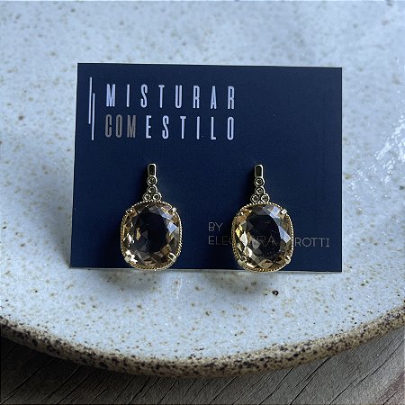 Brinco Cristal Retangular com Zircônia  - Morganita