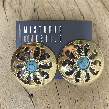 Brinco Cora Disco Vazado - Turquesa