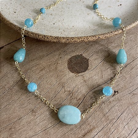 Colar Petra Boho Pedras - Turquesa - Curto
