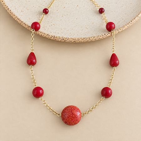 Colar Petra Boho Pedras - Marsala - Curto