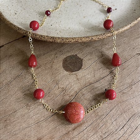 Colar Petra Boho Pedras - Marsala - Curto