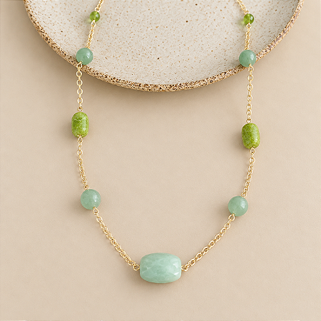Colar Petra Boho Pedras - Verde - Longo