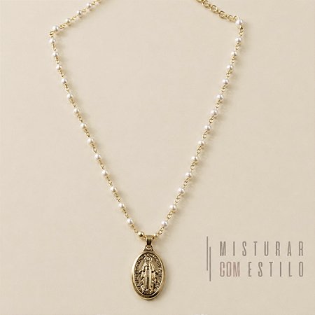 Colar Pérolas Medalha N. S. das Graças