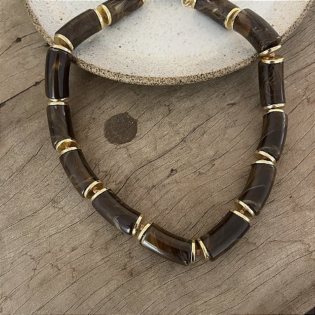 Colar Boho de Resina - Café