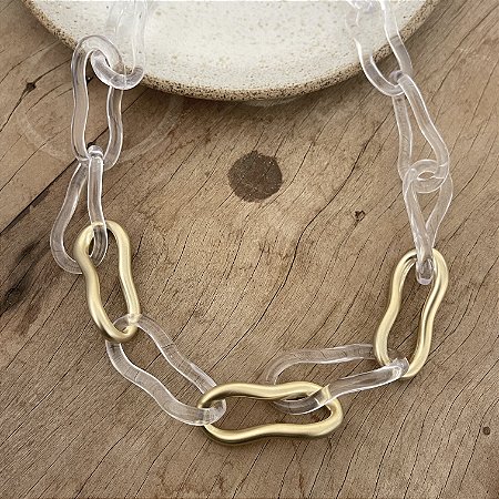 Colar Petra Elos Cristal e Dourado