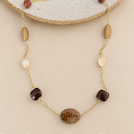 Colar Petra Boho Pedras - Fumê - Curto