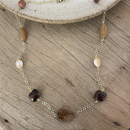 Colar Petra Boho Pedras - Fumê - Curto