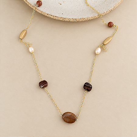 Colar Petra Boho Pedras - Fumê - Longo