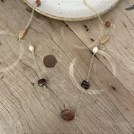 Colar Petra Boho Pedras - Fumê - Longo