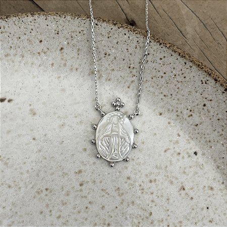 Colar Medalha Madrepérola - M - N. S. Das Graças - Ródio