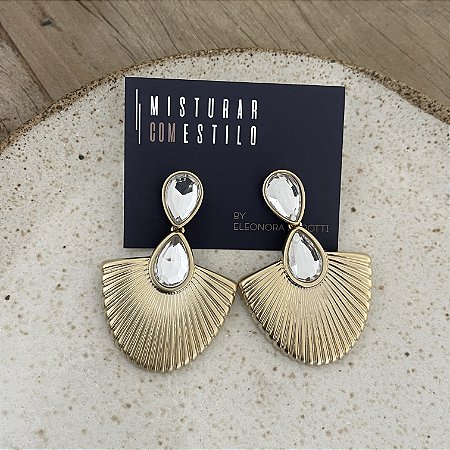 Brinco Leque Petra com Gota - Cristal