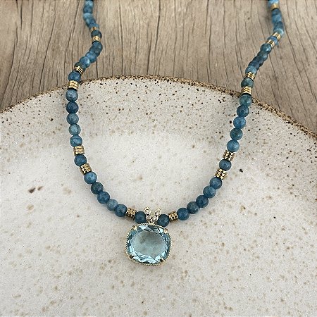 Colar Murano Petra Retangular - Áqua