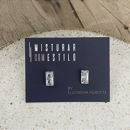 Brinco Retangular de Cristal - Ródio