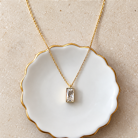 Colar Retangular de Cristal - Dourado