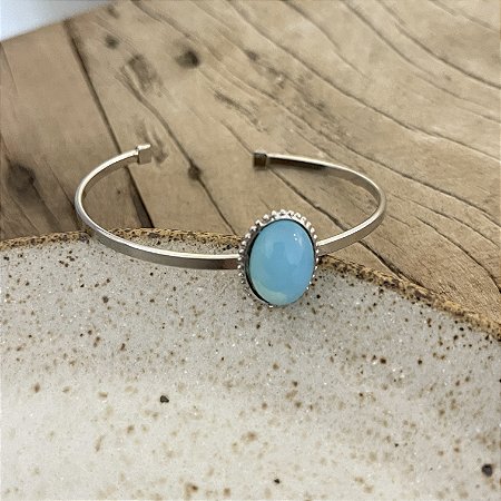 Bracelete  Pedra Natural - Turquesa - Ródio
