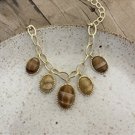 Pulseira Elos Ovais - Pedras Naturais - Olho de Tigre