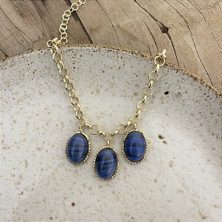 Pulseira Elos Portugueses - Três Pedras Naturais - Marinho