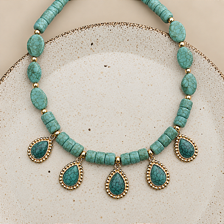 Colar Boho com Gotas - Turquesa
