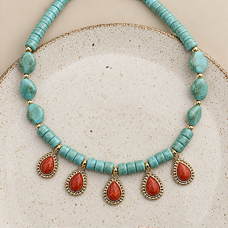 Colar Boho com Gotas - Terracota