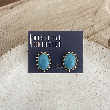 Brinco Aurora Resina Oval - P - Turquesa Rajado