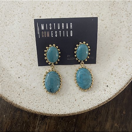 Brinco Aurora Resina Duplo - Turquesa Rajado