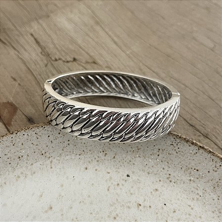 Bracelete Boho Canelado Oval - Ródio