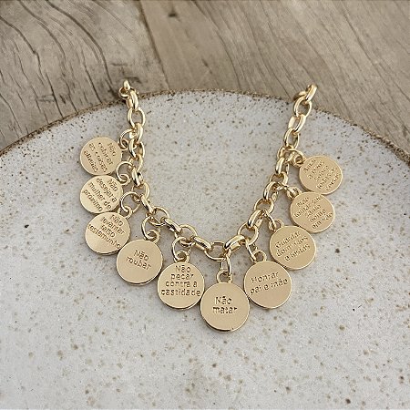 Pulseira Dez Mandamentos - G - Dourado
